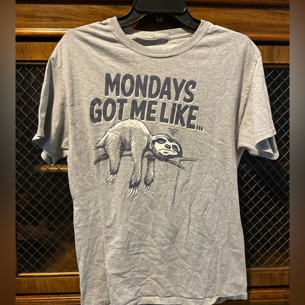 Womens Gray Sloth Graphic T-Shirt for Monday’s got me medium